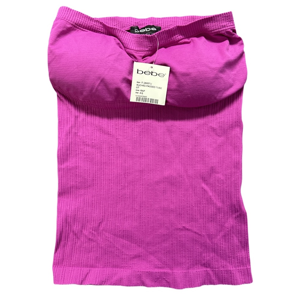 Y2K DEADSTOCK BEBE women's purple ruched padded tube top, S. BNWT.